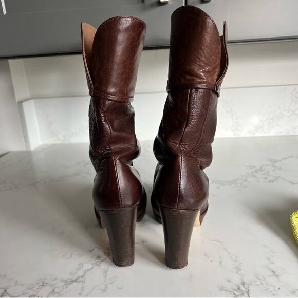 Max & Co Brown Leather Heeled Slouchy Mid Calf Boots Womens size 38 - Picture 14 of 14